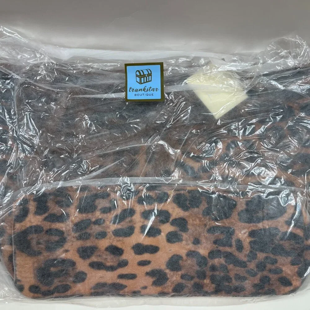 Leopard -Animal Print Black & Brown Tote Bag- Double Handles- Style 2- NWT